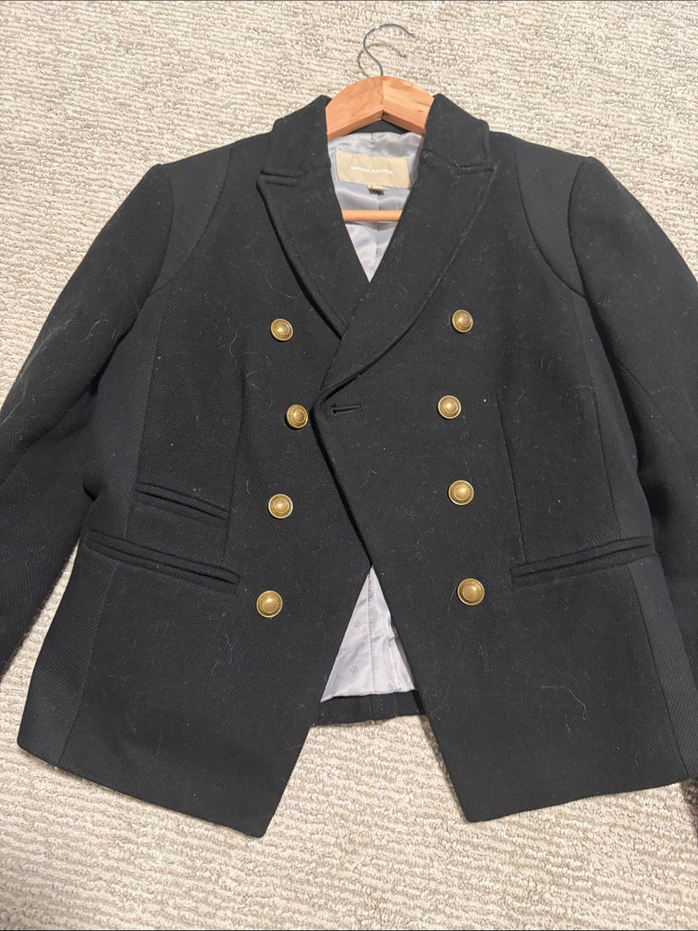 Banana Republic Black Double-Breasted Peacoat with Gold Buttons